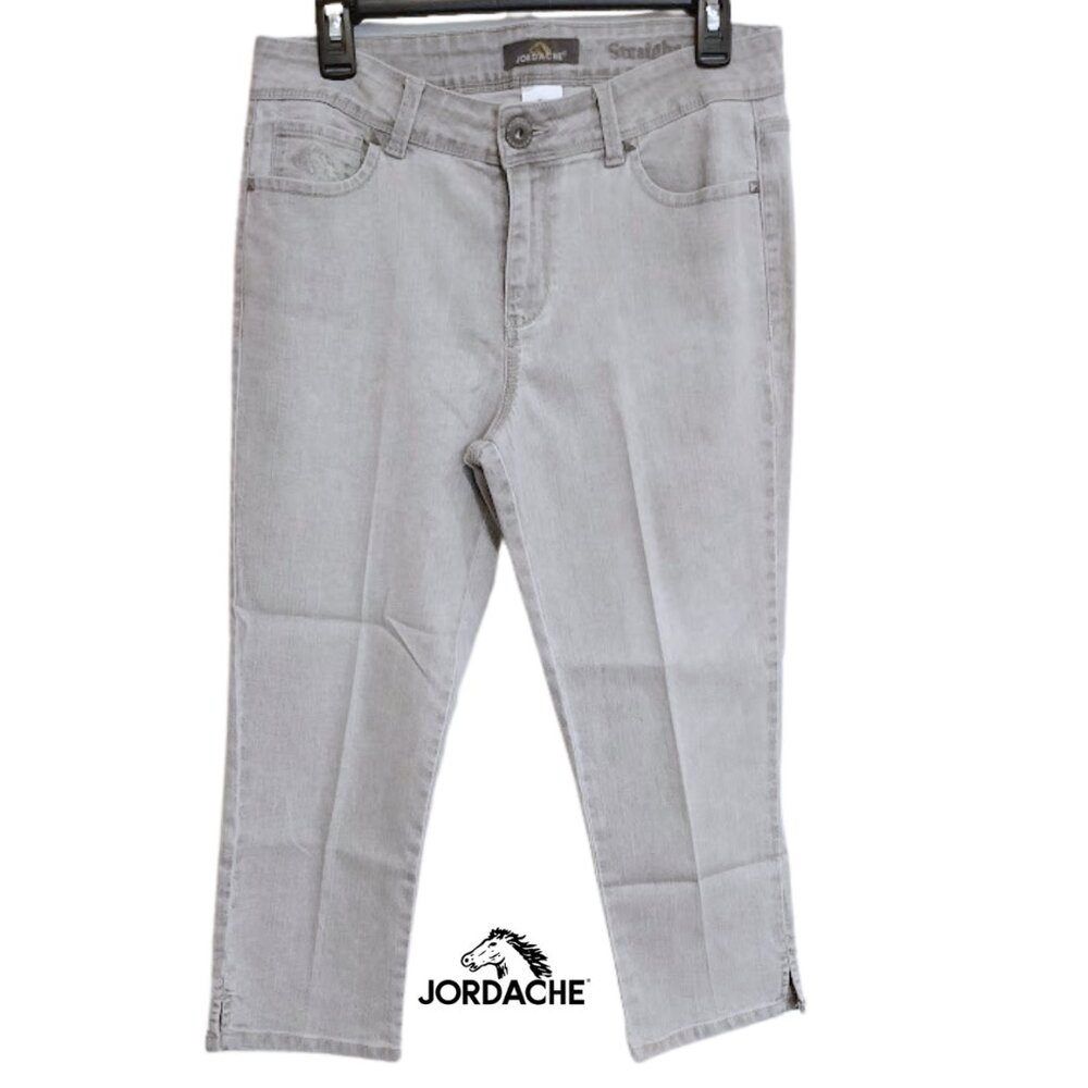90's Jordache Womens Gray Acid Wash Straight Crop Jeans Rivets & Horse Head SZ 8